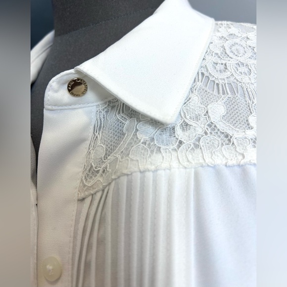 Karl Lagerfeld White Button Up Lace Detail Ruffle Blouse Top - Picture 7 of 15
